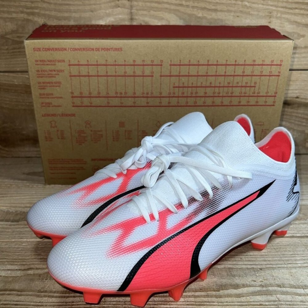 NEW SZ 8.5-9.5: Puma Men's Ultra Match FG AG Soccer Cleats: White Red 107347-01